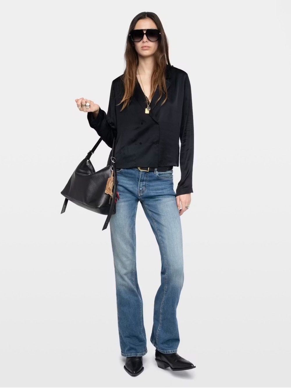 Zadig & Voltaire Black Tussi Viscose V-Neck Button Blouse NWT - M